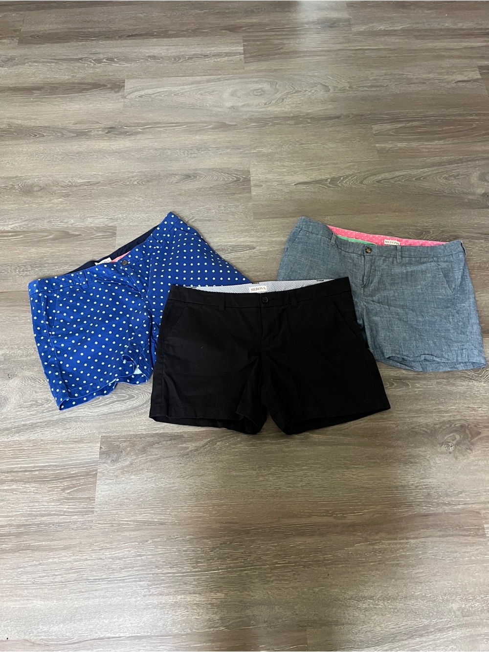 Merona 3 pairs shorts bundle  Blue Polka Dot and black